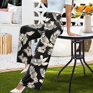 Arolina Black and White Tropical Leaf Print Pants